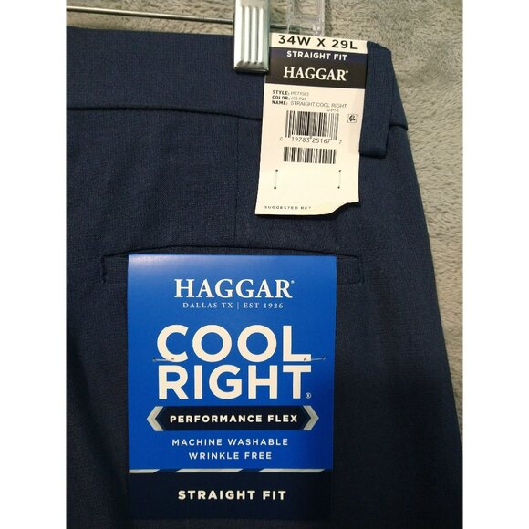 Haggar Pants Mens 34x29 Navy Blue Straight Fit Cool Right Performance Flex Golf - Picture 9 of 12